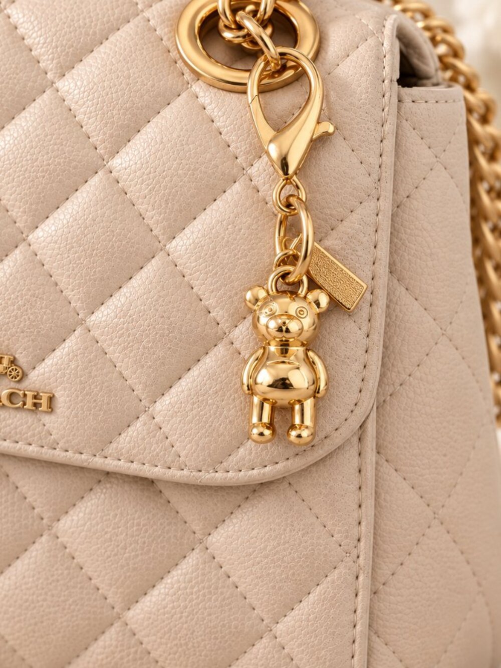 🧸Teddy Bear Bag Handbag Charm Keychain Luxury Gold Mini Handbag Accessory
